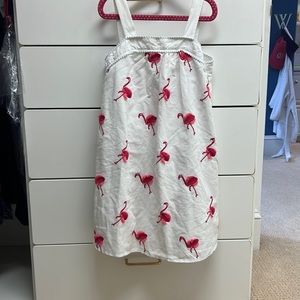 White linen flamingo dress